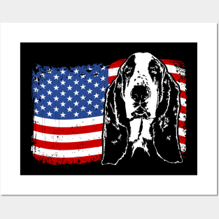 Proud Basset Hound American Flag patriotic dog Posters and Art